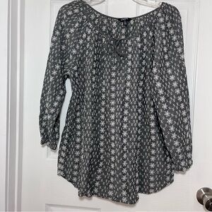 Chaps Charcoal Floral Eyelet Lace Women's Blouse
